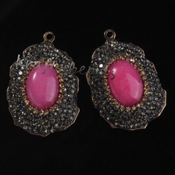 Natural Gnergy Gemstone~ Special Design Mixed Quartz Stone Ellipse Inlay Rhinestone Vintage Pendant Charm Jewelry