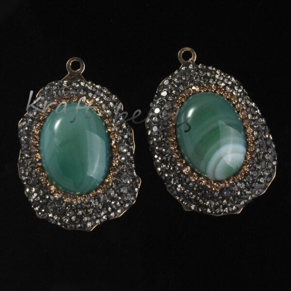 Natural Gnergy Gemstone~ Special Design Mixed Quartz Stone Ellipse Inlay Rhinestone Vintage Pendant Charm Jewelry