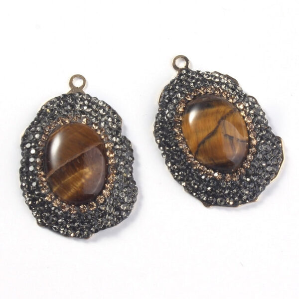 Natural Gnergy Gemstone~ Special Design Mixed Quartz Stone Ellipse Inlay Rhinestone Vintage Pendant Charm Jewelry