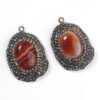 Natural Gnergy Gemstone~ Special Design Mixed Quartz Stone Ellipse Inlay Rhinestone Vintage Pendant Charm Jewelry