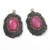 Natural Gnergy Gemstone~ Special Design Mixed Quartz Stone Ellipse Inlay Rhinestone Vintage Pendant Charm Jewelry