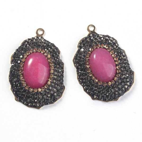 Natural Gnergy Gemstone~ Special Design Mixed Quartz Stone Ellipse Inlay Rhinestone Vintage Pendant Charm Jewelry
