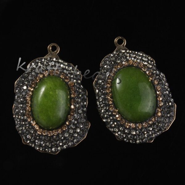 Natural Gnergy Gemstone~ Special Design Mixed Quartz Stone Ellipse Inlay Rhinestone Vintage Pendant Charm Jewelry