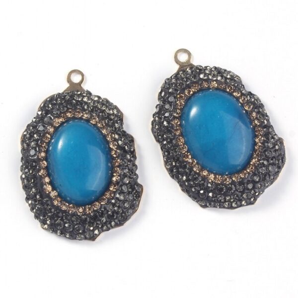 Natural Gnergy Gemstone~ Special Design Mixed Quartz Stone Ellipse Inlay Rhinestone Vintage Pendant Charm Jewelry