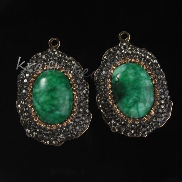 Natural Gnergy Gemstone~ Special Design Mixed Quartz Stone Ellipse Inlay Rhinestone Vintage Pendant Charm Jewelry