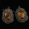 Natural Gnergy Gemstone~ Special Design Mixed Quartz Stone Ellipse Inlay Rhinestone Vintage Pendant Charm Jewelry