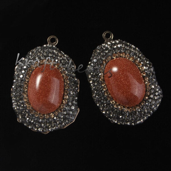 Natural Gnergy Gemstone~ Special Design Mixed Quartz Stone Ellipse Inlay Rhinestone Vintage Pendant Charm Jewelry