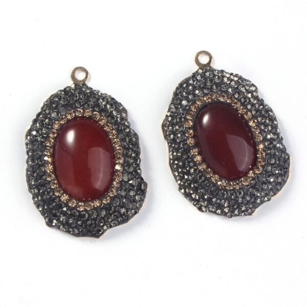 Natural Gnergy Gemstone~ Special Design Mixed Quartz Stone Ellipse Inlay Rhinestone Vintage Pendant Charm Jewelry