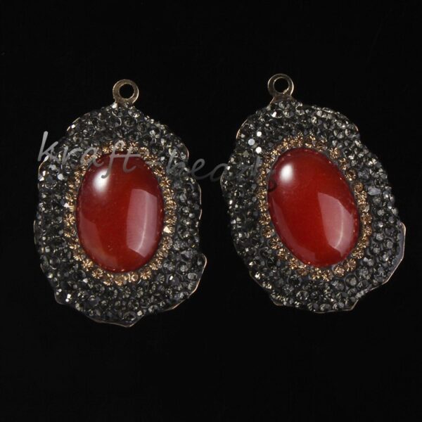 Natural Gnergy Gemstone~ Special Design Mixed Quartz Stone Ellipse Inlay Rhinestone Vintage Pendant Charm Jewelry