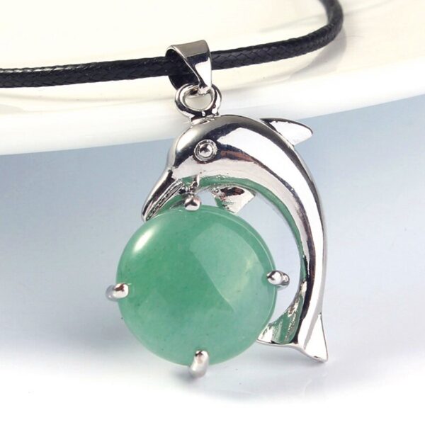 Natural Gnergy Gemstone~ Trendy Silver Plated Natural Green Aventurine With Lovely Dolphin Pendant Fashion Animal Jewelry