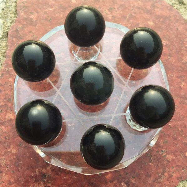 Crystal Healing~Natural Obsidian seven star array Feng shui Obsidian Crystal Ball Decoration home furnishing articles