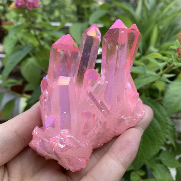 Crystal Healing~Natural crystal cluster Specimen electroplating pink Titanium quartz cluster  Mineral Specimens 1pcs