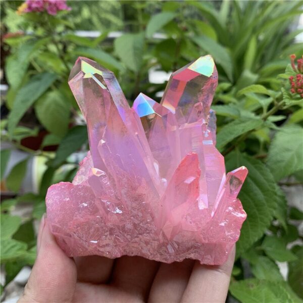 Crystal Healing~Natural crystal cluster Specimen electroplating pink Titanium quartz cluster  Mineral Specimens 1pcs