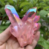 Crystal Healing~Natural crystal cluster Specimen electroplating pink Titanium quartz cluster  Mineral Specimens 1pcs