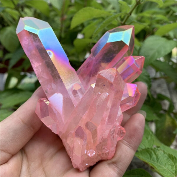 Crystal Healing~Natural crystal cluster Specimen electroplating pink Titanium quartz cluster  Mineral Specimens 1pcs