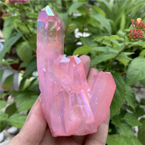 Crystal Healing~Natural crystal cluster Specimen electroplating pink Titanium quartz cluster  Mineral Specimens 1pcs