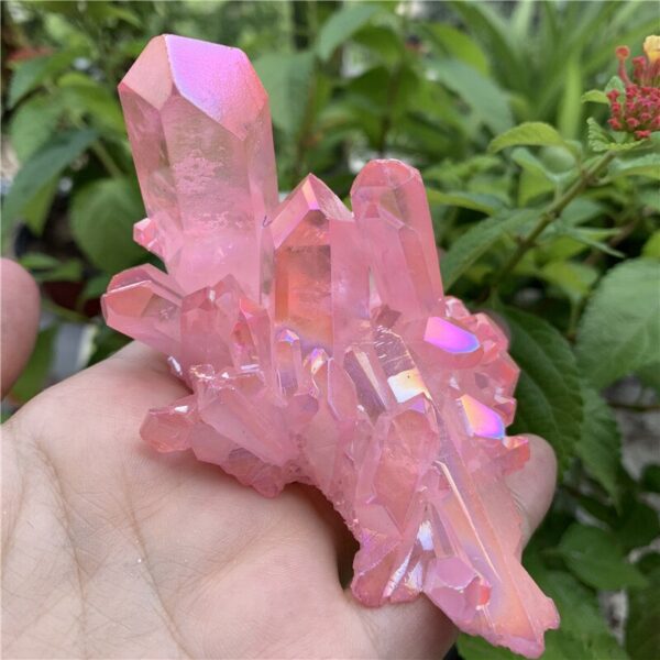 Crystal Healing~Natural crystal cluster Specimen electroplating pink Titanium quartz cluster  Mineral Specimens 1pcs