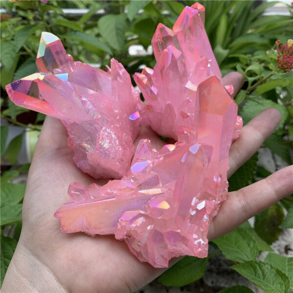 Crystal Healing~Natural crystal cluster Specimen electroplating pink Titanium quartz cluster  Mineral Specimens 1pcs