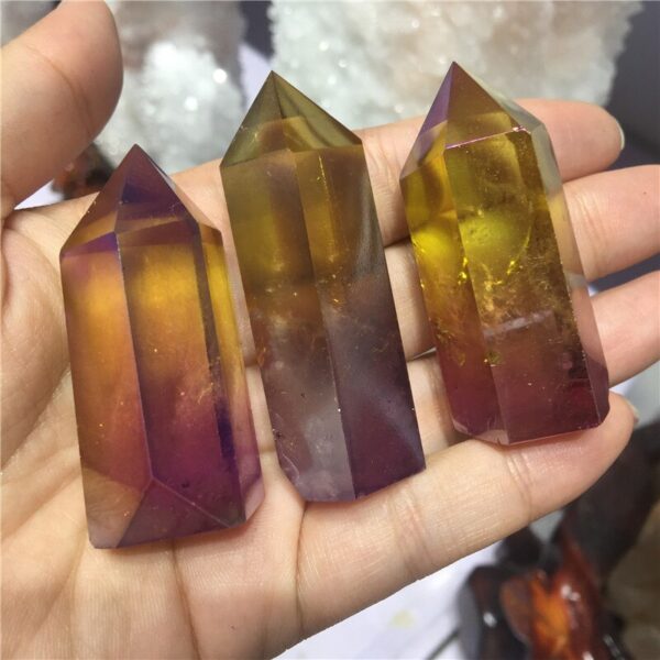 Crystal Healing~Natural crystal  quartz crystal specimen obelisk quartz crystal wand point double color electroplating aura Titanium coating 1pc
