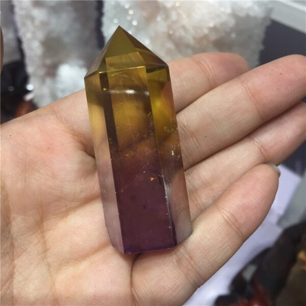 Crystal Healing~Natural crystal  quartz crystal specimen obelisk quartz crystal wand point double color electroplating aura Titanium coating 1pc
