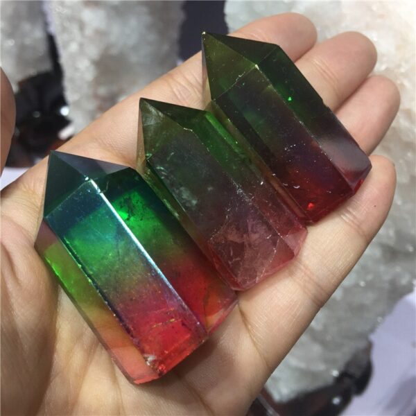 Crystal Healing~Natural crystal  quartz crystal specimen obelisk quartz crystal wand point double color electroplating aura Titanium coating 1pc
