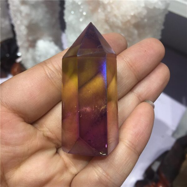 Crystal Healing~Natural crystal  quartz crystal specimen obelisk quartz crystal wand point double color electroplating aura Titanium coating 1pc