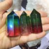 Crystal Healing~Natural crystal  quartz crystal specimen obelisk quartz crystal wand point double color electroplating aura Titanium coating 1pc