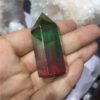 Crystal Healing~Natural crystal  quartz crystal specimen obelisk quartz crystal wand point double color electroplating aura Titanium coating 1pc