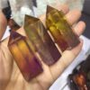 Crystal Healing~Natural crystal  quartz crystal specimen obelisk quartz crystal wand point double color electroplating aura Titanium coating 1pc