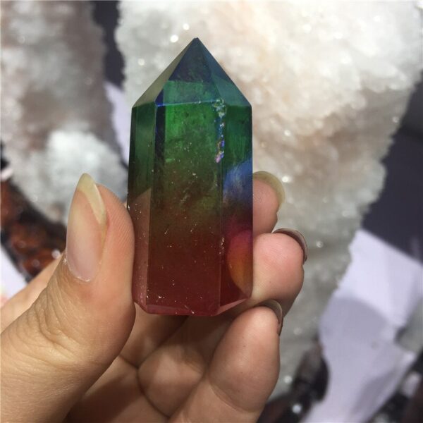 Crystal Healing~Natural crystal  quartz crystal specimen obelisk quartz crystal wand point double color electroplating aura Titanium coating 1pc