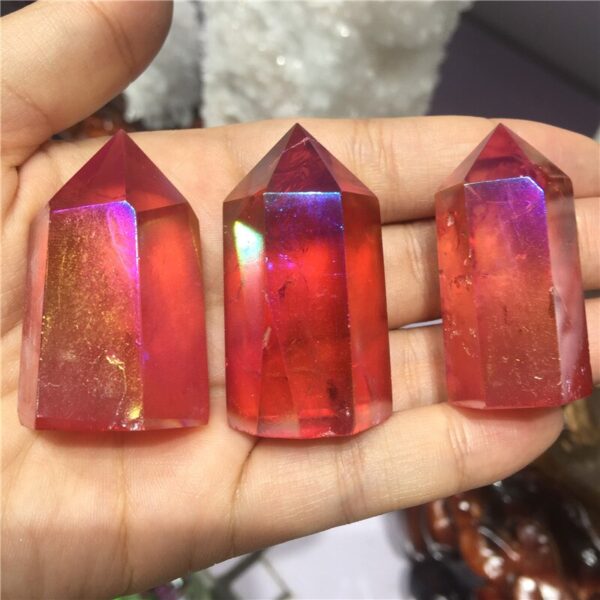 Crystal Healing~Natural crystal  quartz crystal specimen obelisk quartz crystal wand point electroplating red aura quartz Titanium coating 1pc