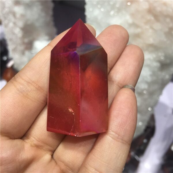 Crystal Healing~Natural crystal  quartz crystal specimen obelisk quartz crystal wand point electroplating red aura quartz Titanium coating 1pc