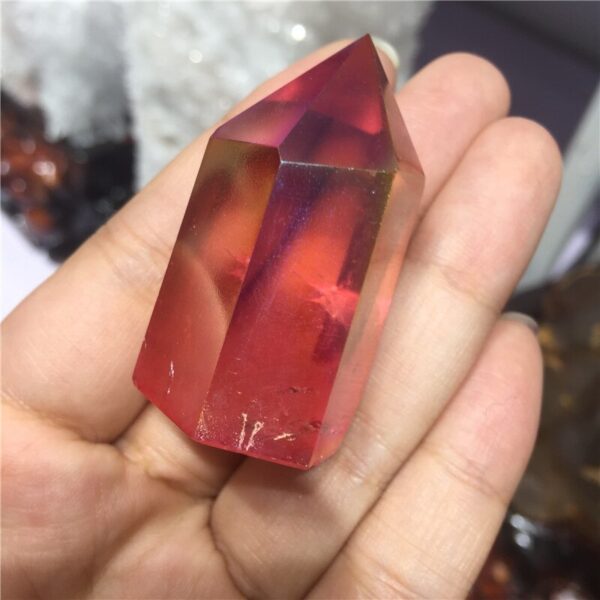 Crystal Healing~Natural crystal  quartz crystal specimen obelisk quartz crystal wand point electroplating red aura quartz Titanium coating 1pc