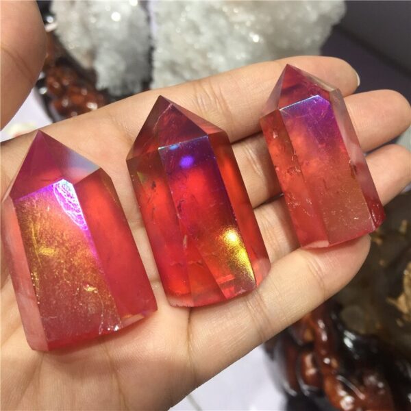 Crystal Healing~Natural crystal  quartz crystal specimen obelisk quartz crystal wand point electroplating red aura quartz Titanium coating 1pc