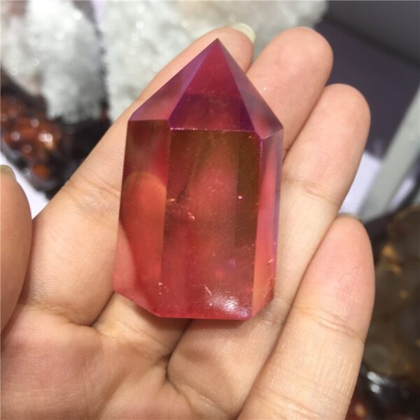 Crystal Healing~Natural crystal  quartz crystal specimen obelisk quartz crystal wand point electroplating red aura quartz Titanium coating 1pc