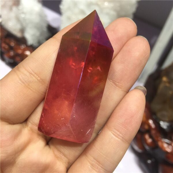 Crystal Healing~Natural crystal  quartz crystal specimen obelisk quartz crystal wand point electroplating red aura quartz Titanium coating 1pc