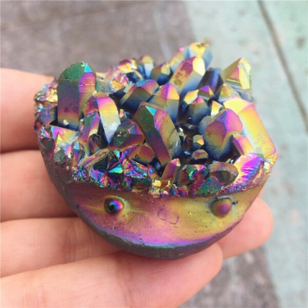 Crystal Healing~Natural electroplating multi-color crystal cluster hedgehog statuette reiki titanium alloy statuette meditation gift decoration