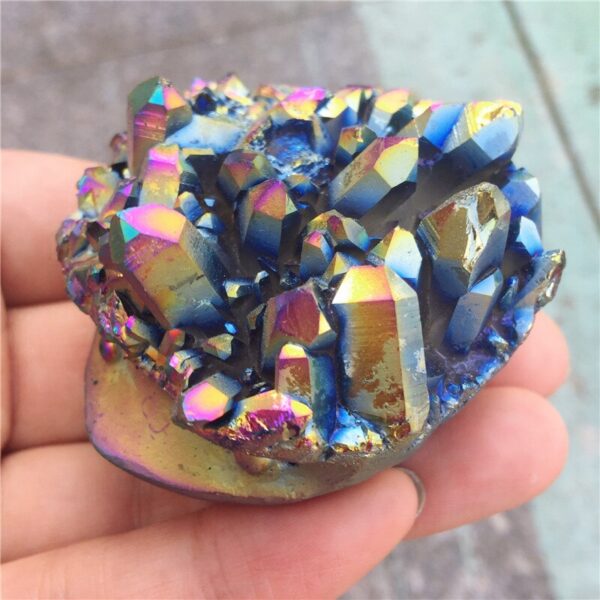 Crystal Healing~Natural electroplating multi-color crystal cluster hedgehog statuette reiki titanium alloy statuette meditation gift decoration