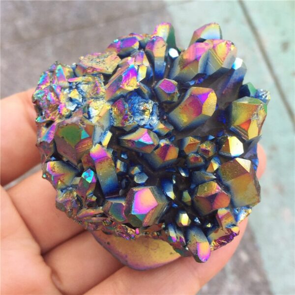 Crystal Healing~Natural electroplating multi-color crystal cluster hedgehog statuette reiki titanium alloy statuette meditation gift decoration