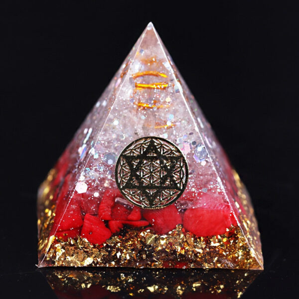 Reiki Pyramid~Reiki Orgonite Red Coral Stone Energy Crystal Rune Pyramid Family Office Home Transfer Decoration Chakra Jewelry Pyramid