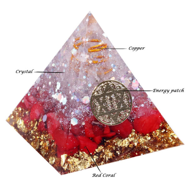 Reiki Pyramid~Reiki Orgonite Red Coral Stone Energy Crystal Rune Pyramid Family Office Home Transfer Decoration Chakra Jewelry Pyramid