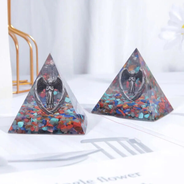 Resin Orgone Pyramid With Metal Guardian Angel And Tumbled Stones Orgonite Energy Generator For Protection Reiki Home Decor