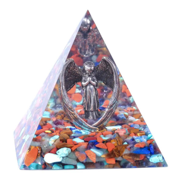 Resin Orgone Pyramid With Metal Guardian Angel And Tumbled Stones Orgonite Energy Generator For Protection Reiki Home Decor