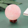 55-60mm Natural Rose Quartz Ball Healing Crystal Stone Mineral Sphere With Wood Stand Holder Room Decor Ornaments