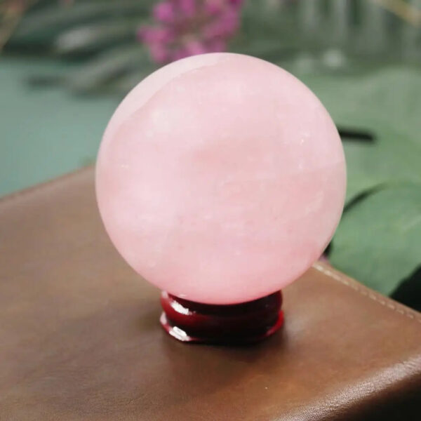 55-60mm Natural Rose Quartz Ball Healing Crystal Stone Mineral Sphere With Wood Stand Holder Room Decor Ornaments