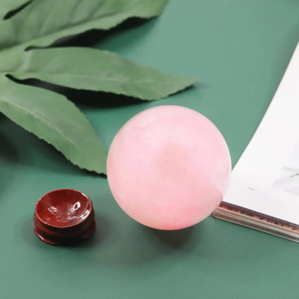55-60mm Natural Rose Quartz Ball Healing Crystal Stone Mineral Sphere With Wood Stand Holder Room Decor Ornaments