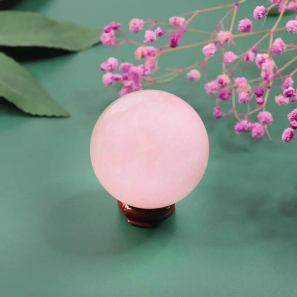 55-60mm Natural Rose Quartz Ball Healing Crystal Stone Mineral Sphere With Wood Stand Holder Room Decor Ornaments