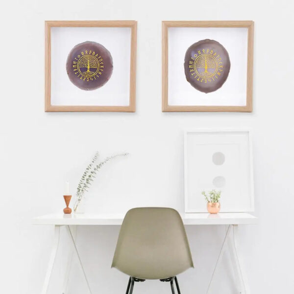 8.7'' Framed Agate Slice Wall Art,Natural Agate Geode Engraved Tree of Life Picture Frame for Home Office Decoration