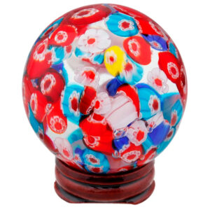 Multicolor Floral Murano Glass Crystal Ball With Wooden Display Stand Decorative Balls Room Decor