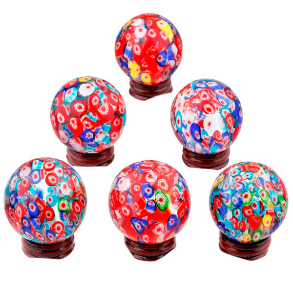 Multicolor Floral Murano Glass Crystal Ball With Wooden Display Stand Decorative Balls Room Decor